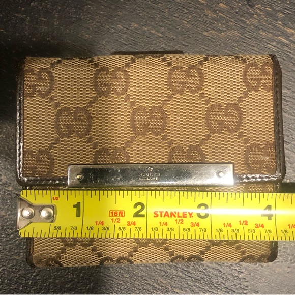 GUCCI GG Trifold Canvas Jacquard Wallet Tan Brown Leather Accent - Picture 15 of 17